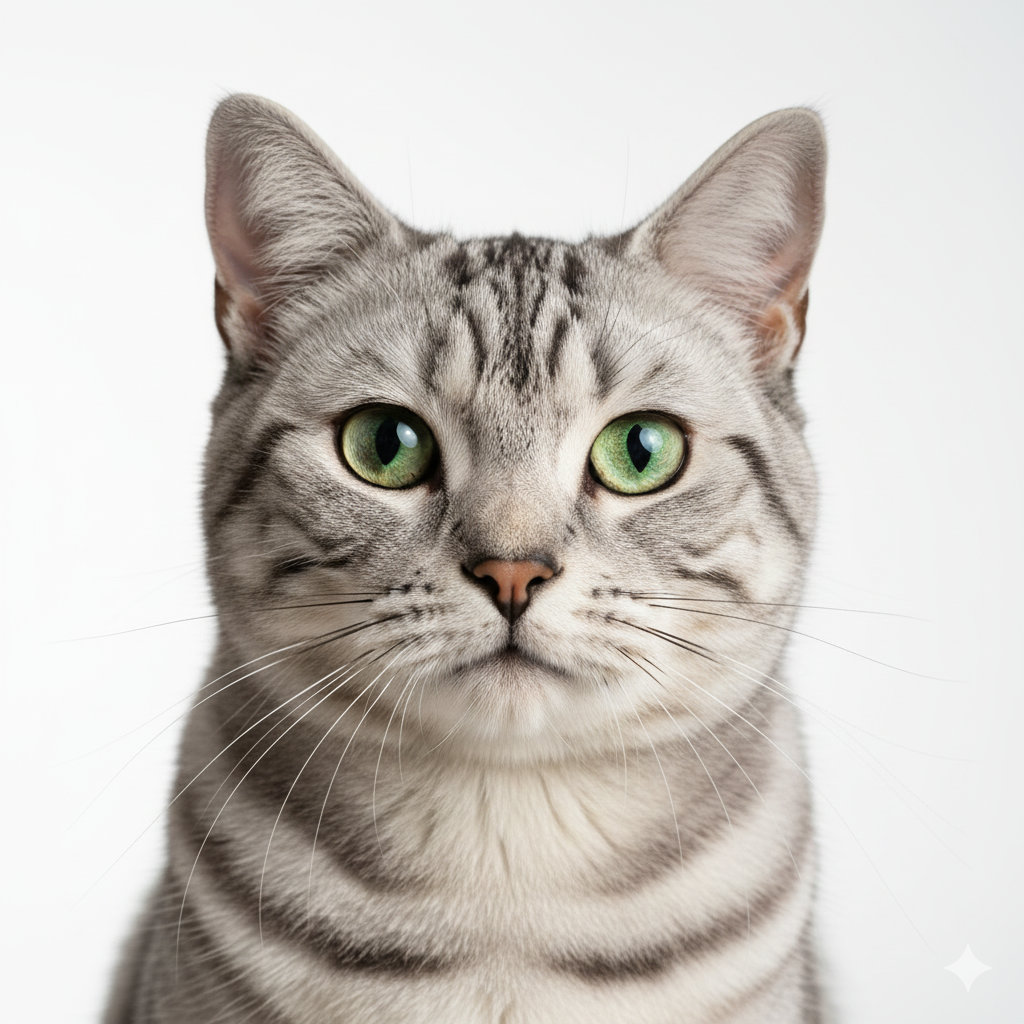 American Shorthair head portrait with alert expression