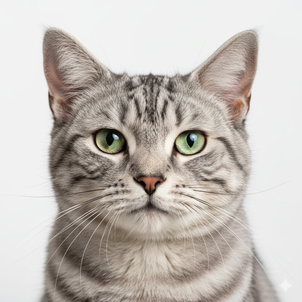 American Wirehair head portrait with alert expression