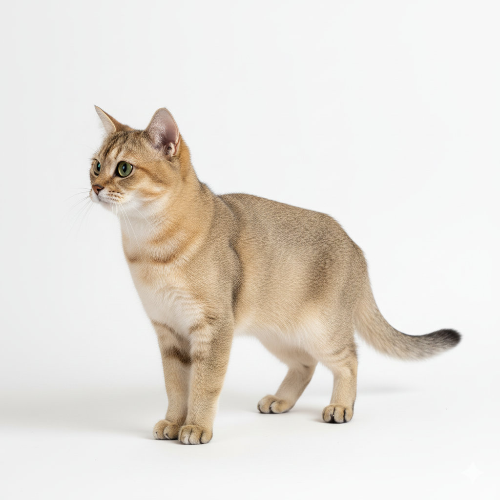 Asian Cat standing, side profile view