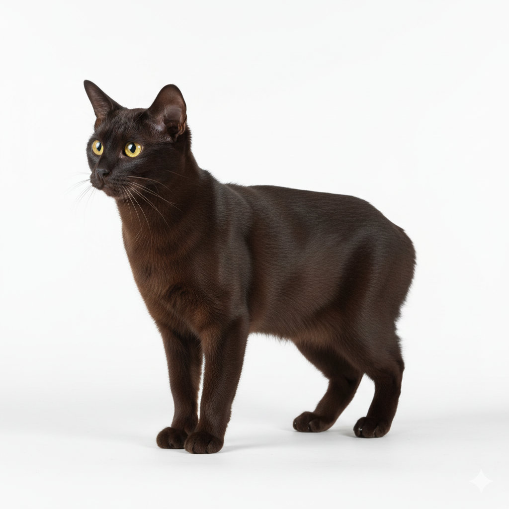 Burmese standing, side profile view