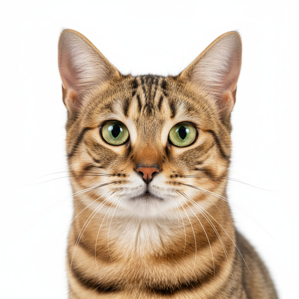 Ceylon Cat head portrait with alert expression