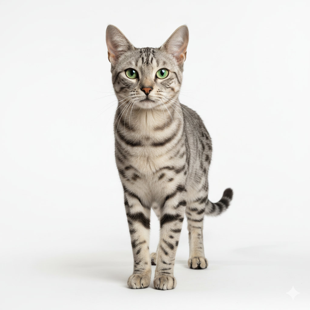 Egyptian Mau sitting, front view