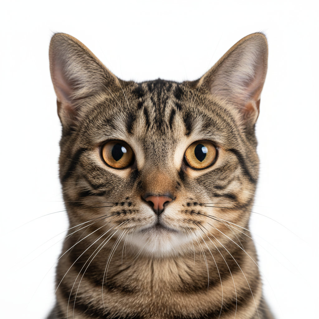 European Shorthair head portrait with alert expression
