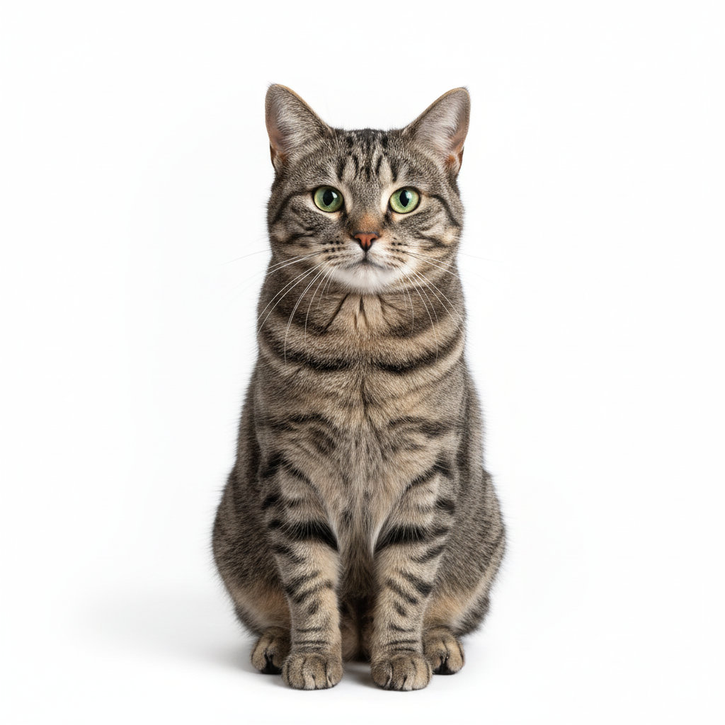 European Shorthair sitting, front view