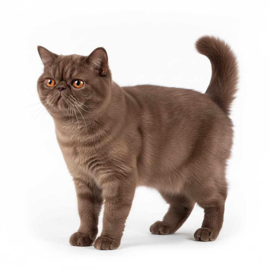 Exotic Shorthair standing, side profile view