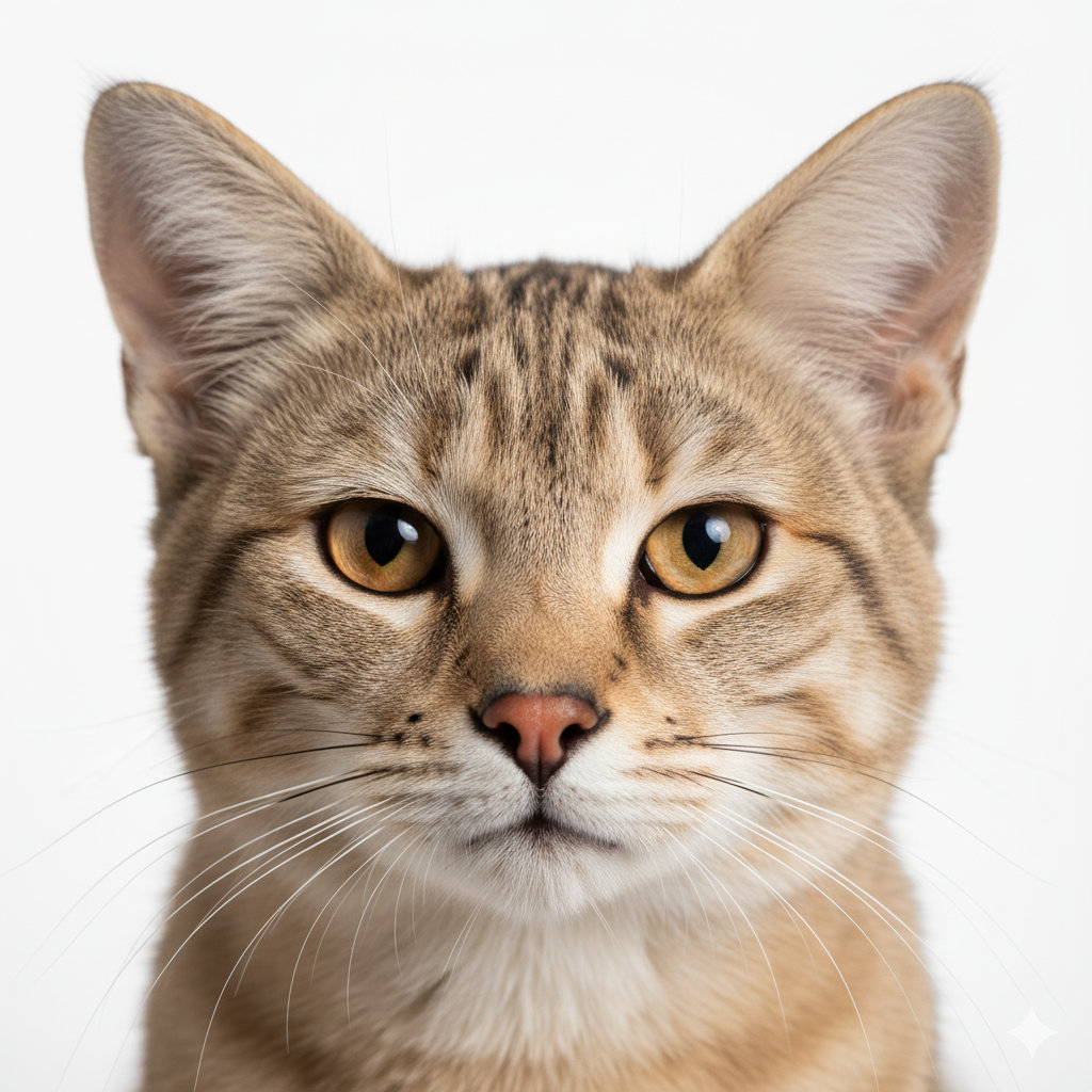 Fawn cat head portrait with alert expression