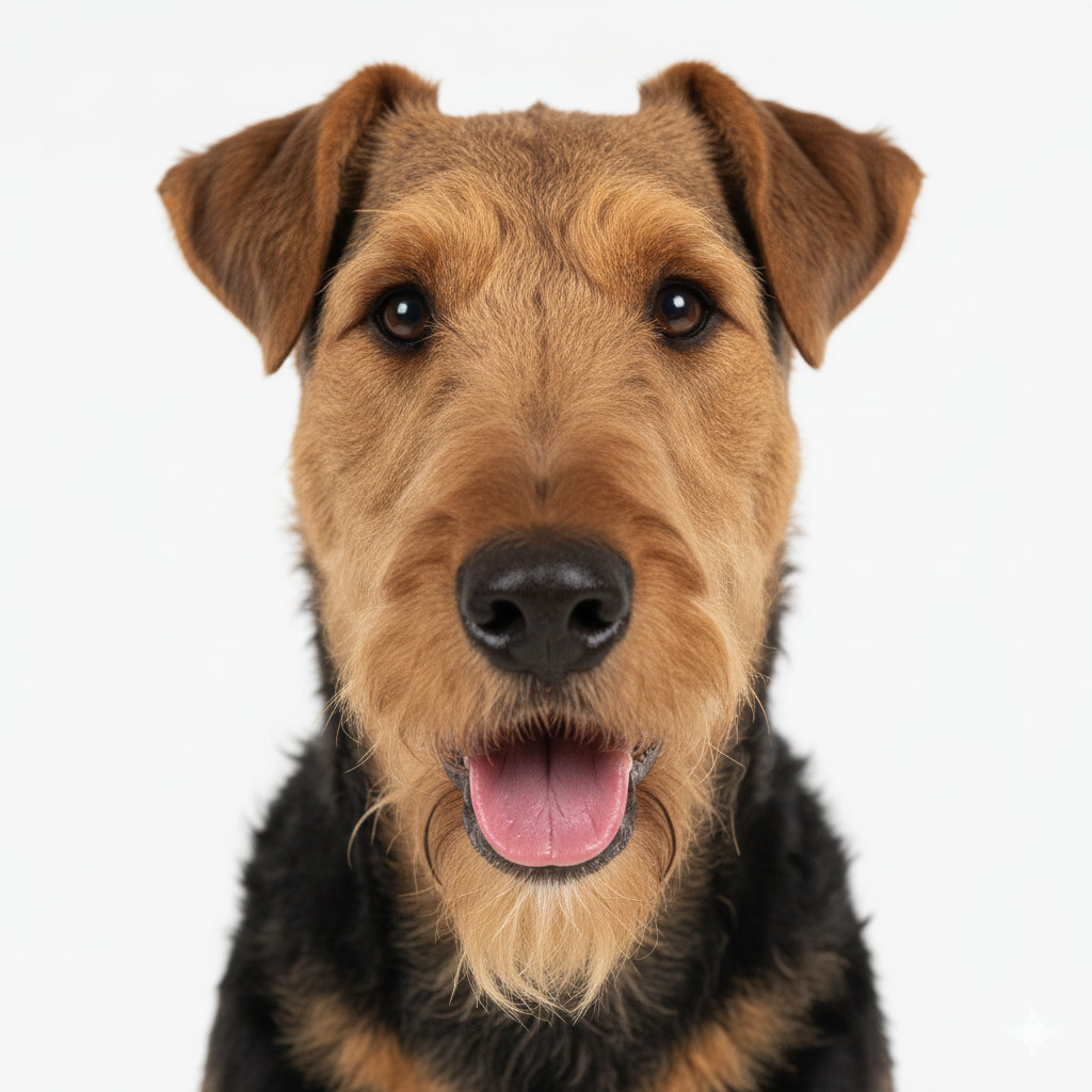 Airedale Terrier head portrait with alert expression