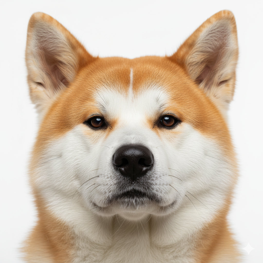 Akita Inu head portrait with alert expression