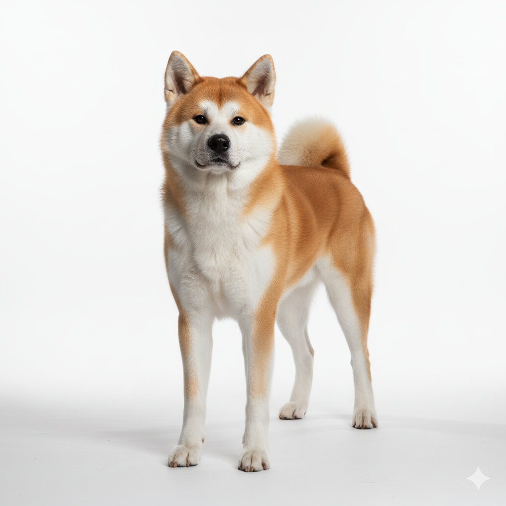 Akita Inu standing, side profile view