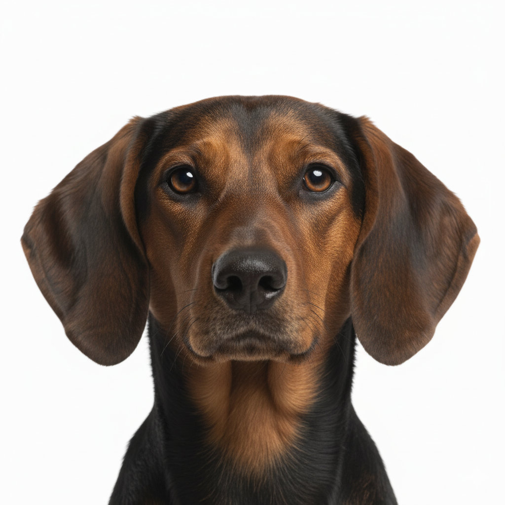 Alpine Dachsbracke head portrait with alert expression