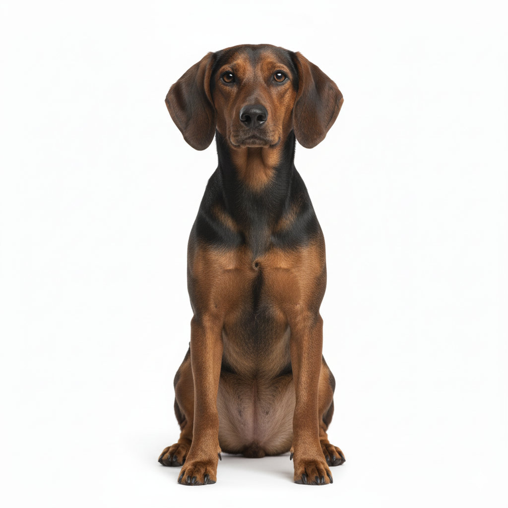Alpine Dachsbracke sitting, front view
