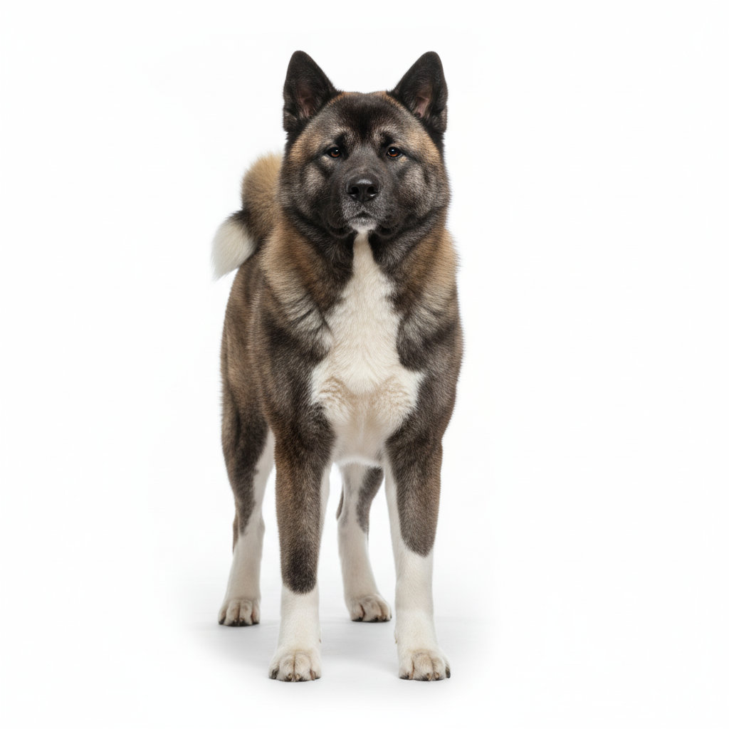 American Akita standing, side profile view