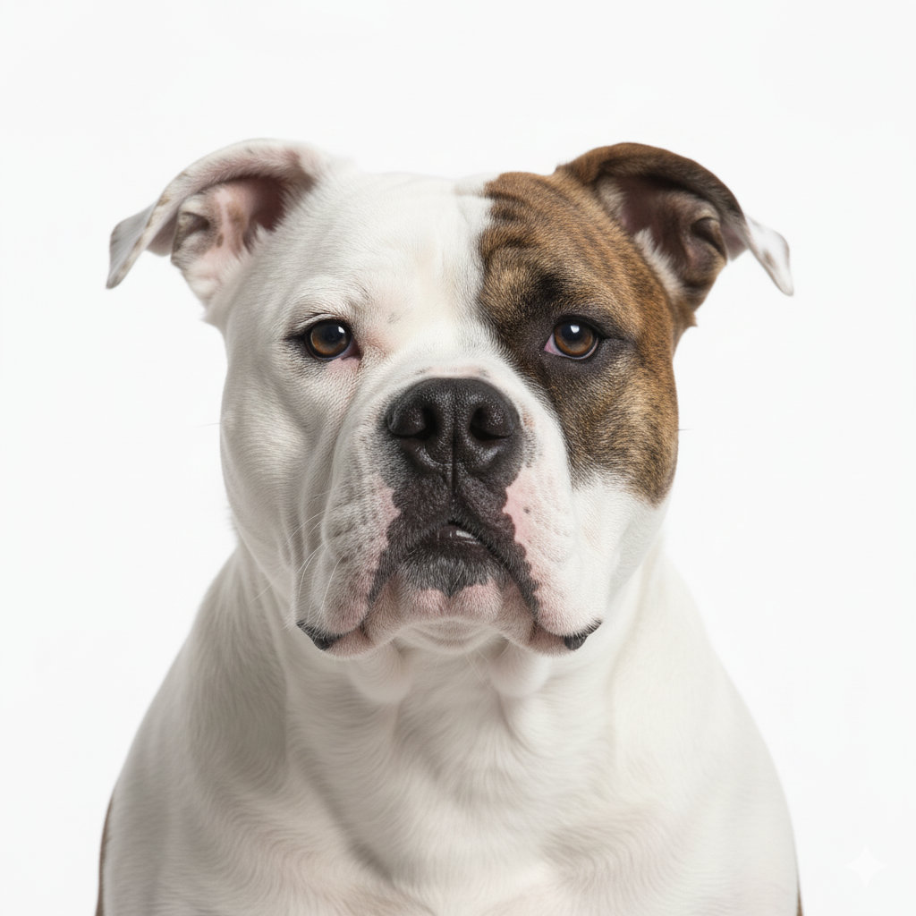 American Bulldog head portrait with alert expression