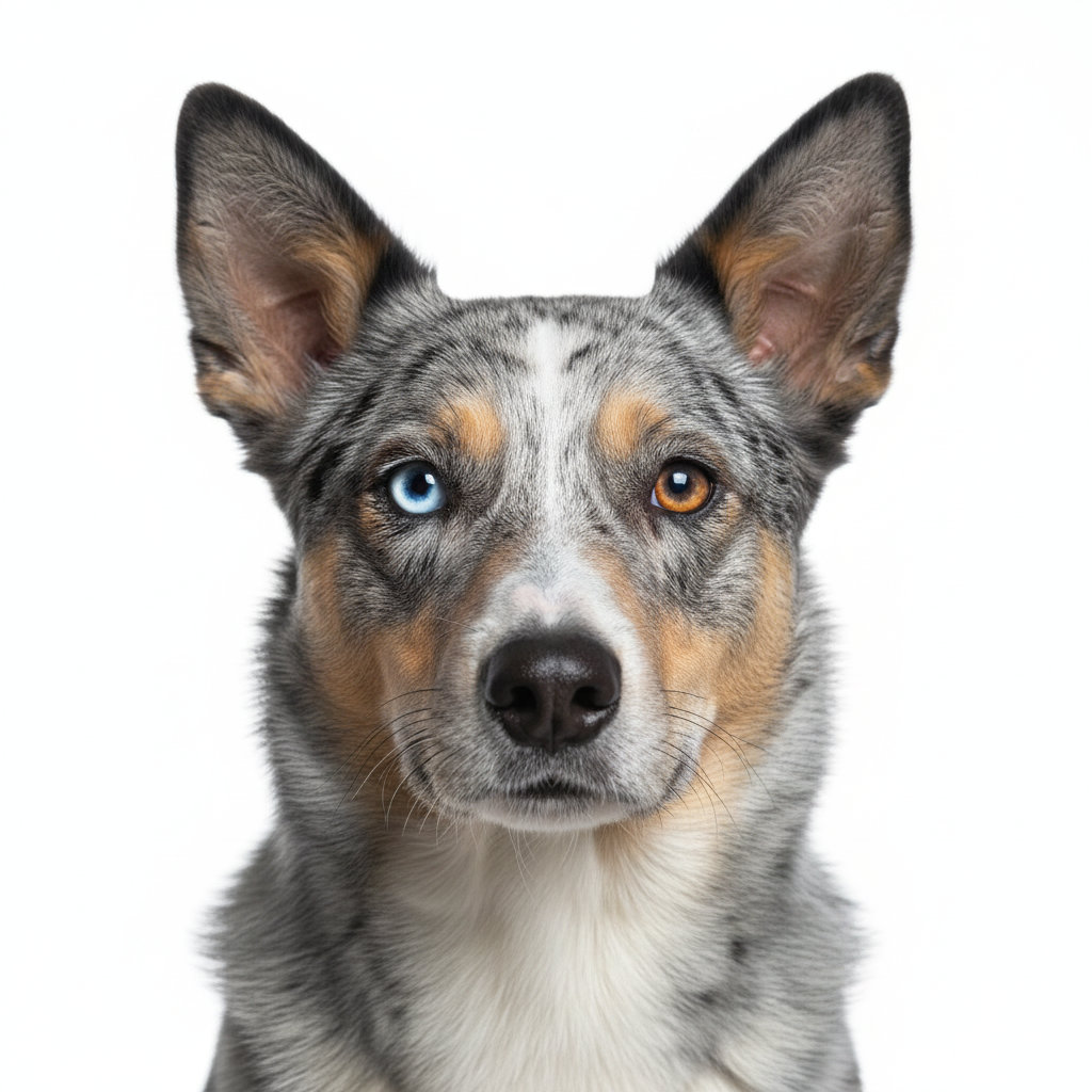 Australian Koolie head portrait with alert expression