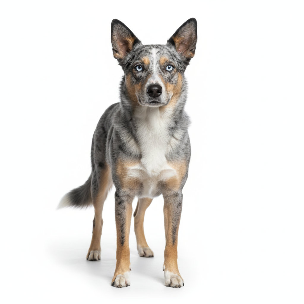 Australian Koolie standing, side profile view