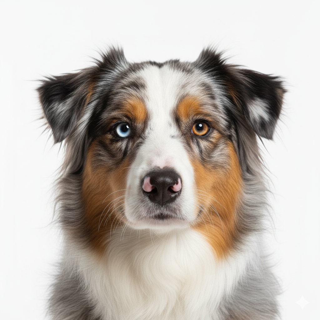 Australian Shepherd head portrait with alert expression