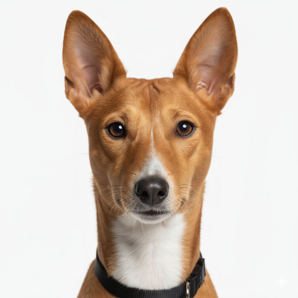 Basenji head portrait with alert expression