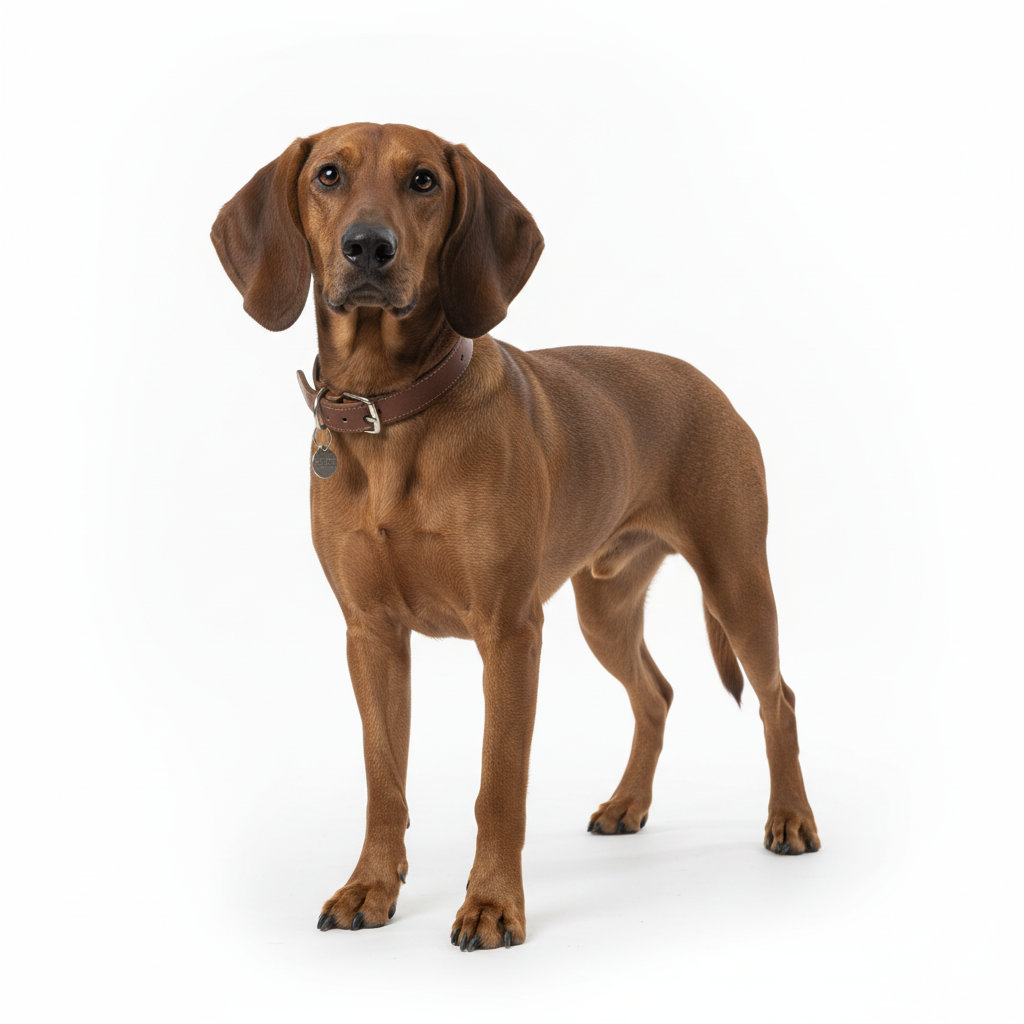 Bavarian Mountain Scent Hound standing, side profile view