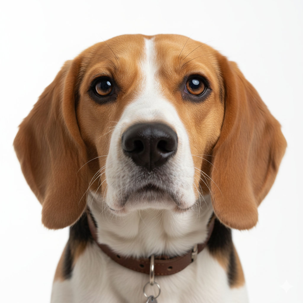Beagle head portrait with alert expression
