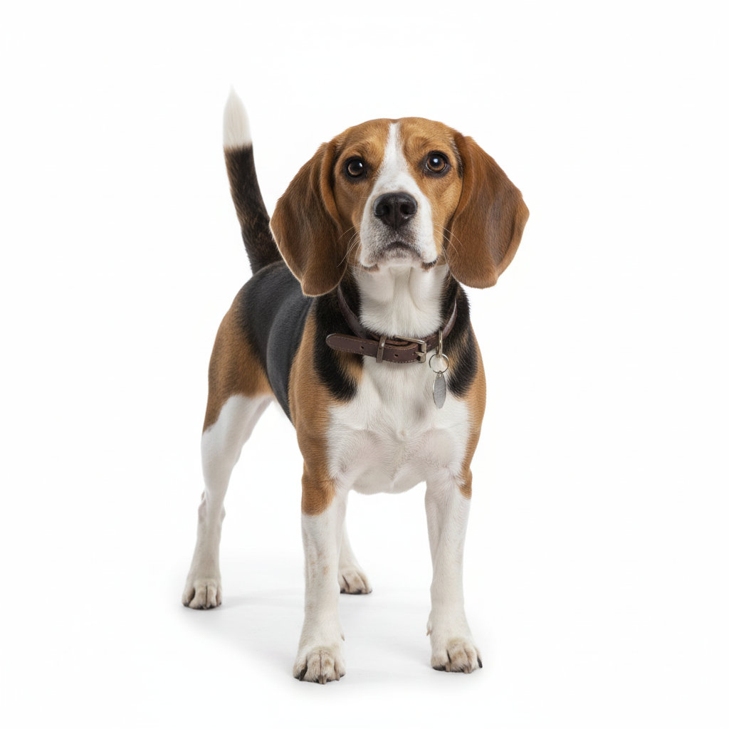 Beagle standing, side profile view