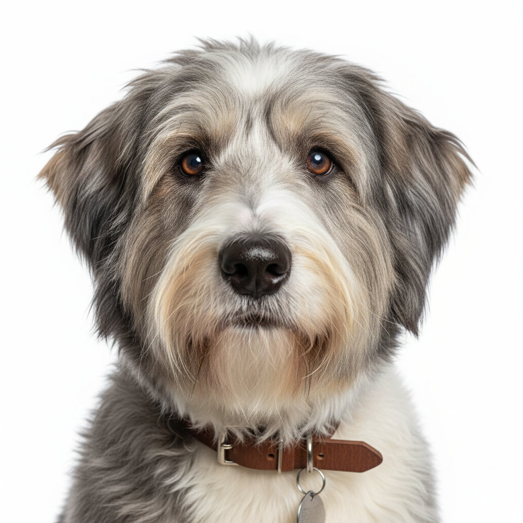 Bearded Collie head portrait with alert expression