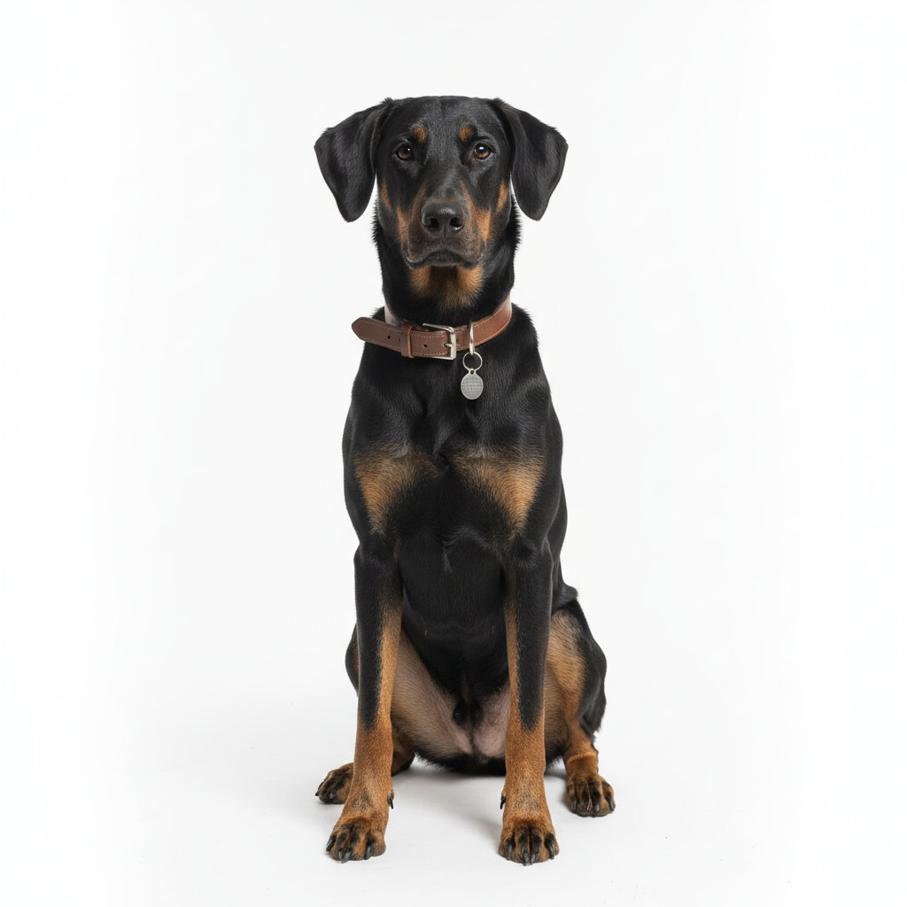 Beauceron sitting, front view