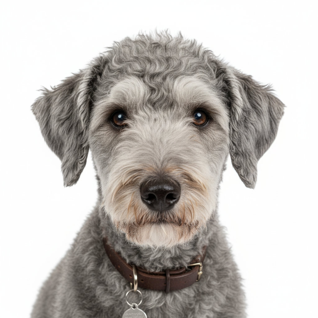 Bedlington Terrier head portrait with alert expression