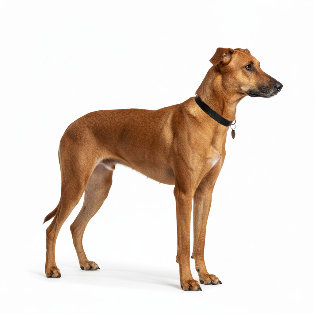 Borzoi standing, side profile view