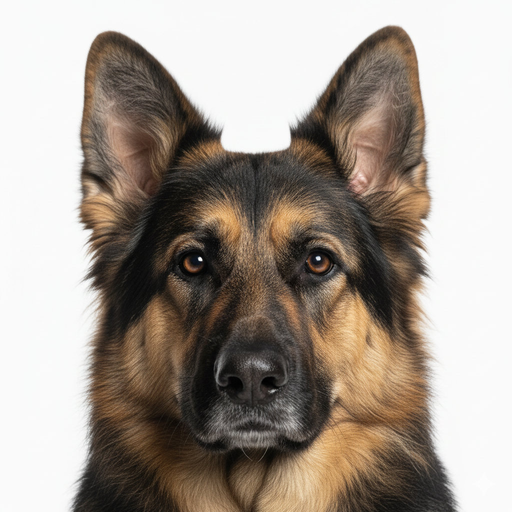 Old German Shepherd Dog head portrait with alert expression