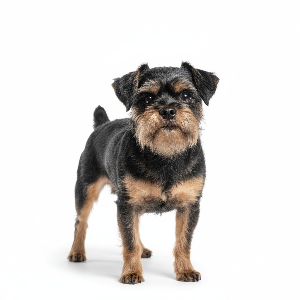 Affenpinscher im Stand, seitliches Profil, schwarzes Fell