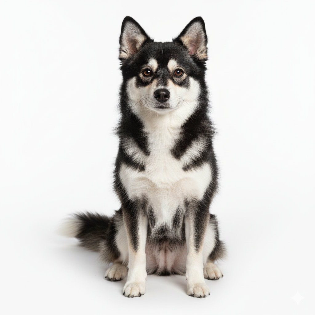 Alaskan Klee Kai sitzend, frontal fotografiert