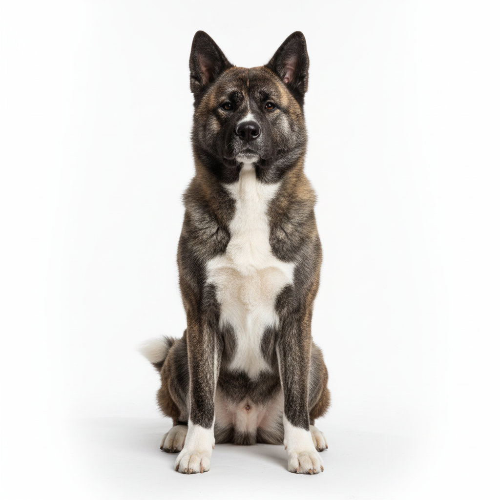 American Akita sitzend, frontal fotografiert