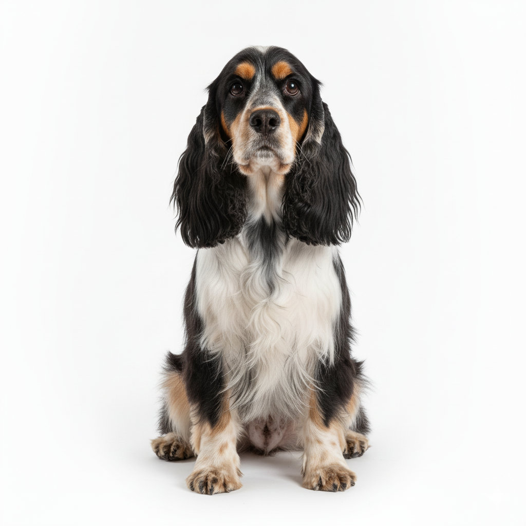American Cocker Spaniel sitzend, frontal fotografiert