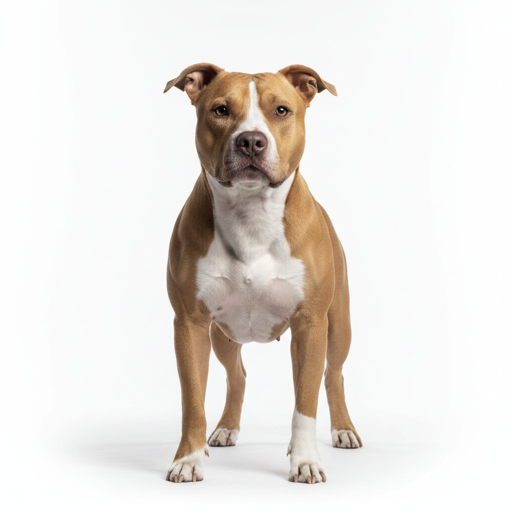 American Pit Bull Terrier im Stand, seitliches Profil, gestromtes Fell