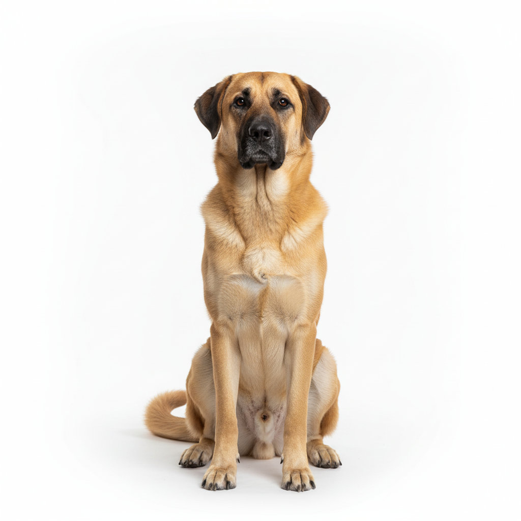 Anatolischer Hirtenhund sitzend, frontal fotografiert