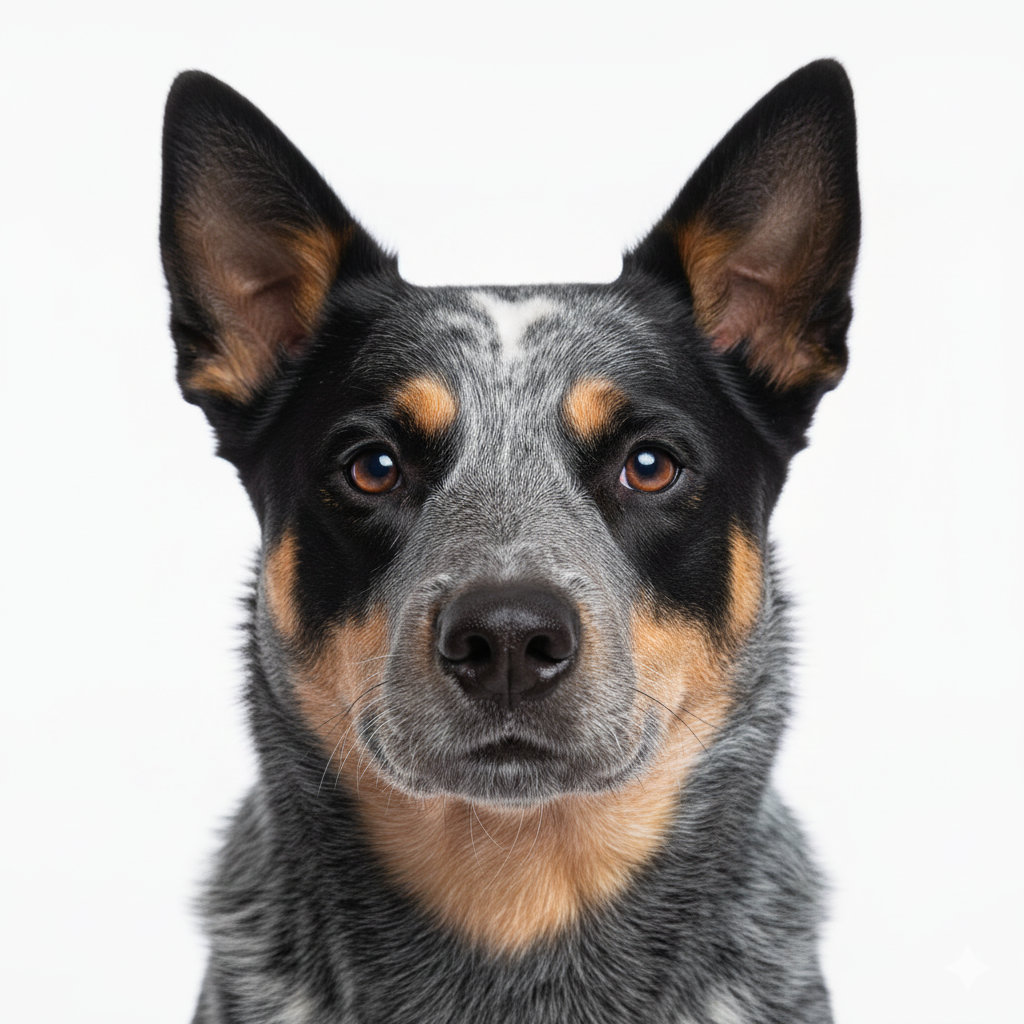 Australian Cattle Dog Kopf-Portrait mit wachem Blick