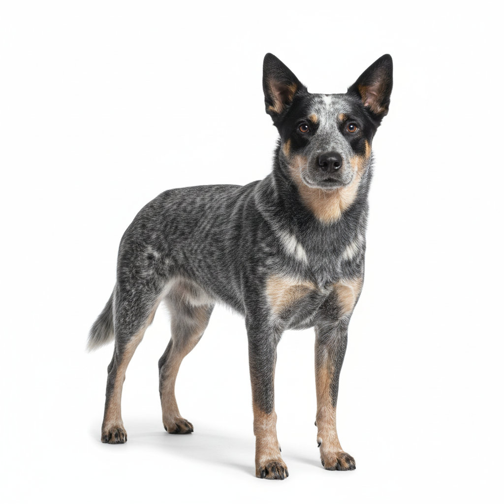 Australian Cattle Dog im Stand, seitliches Profil, blau-geflecktes Fell