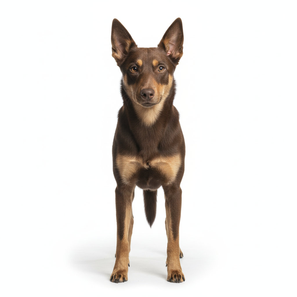Australian Kelpie im Stand, seitliches Profil, schwarzes Fell