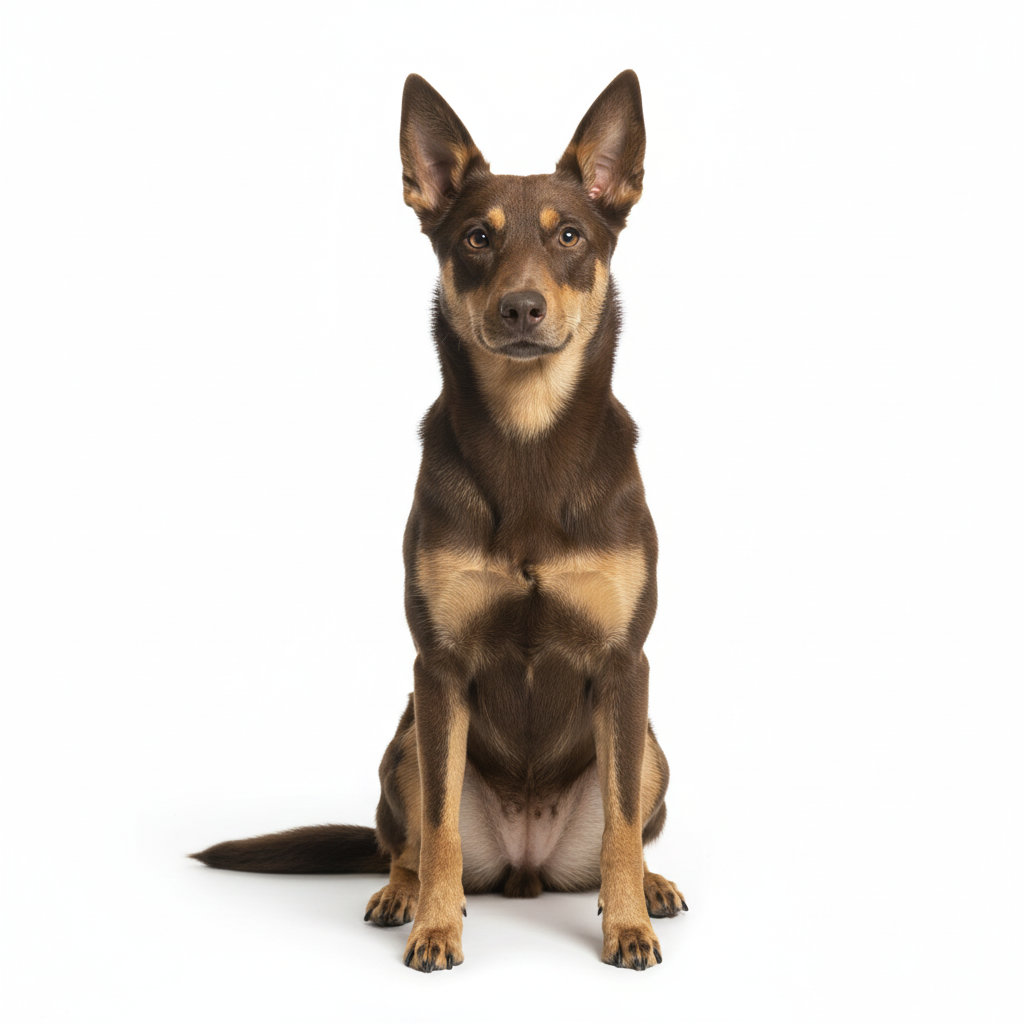 Australian Kelpie sitzend, frontal fotografiert