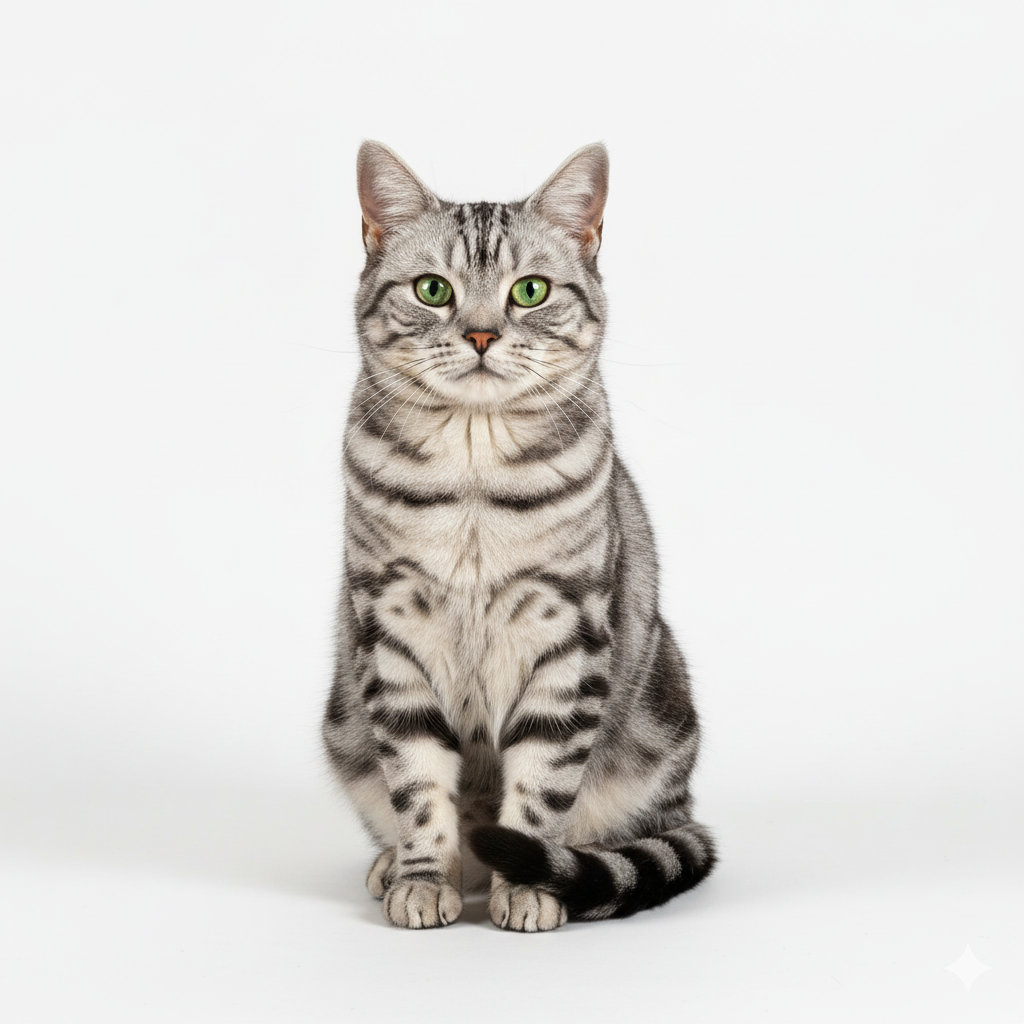 American Shorthair sitzend, frontal fotografiert
