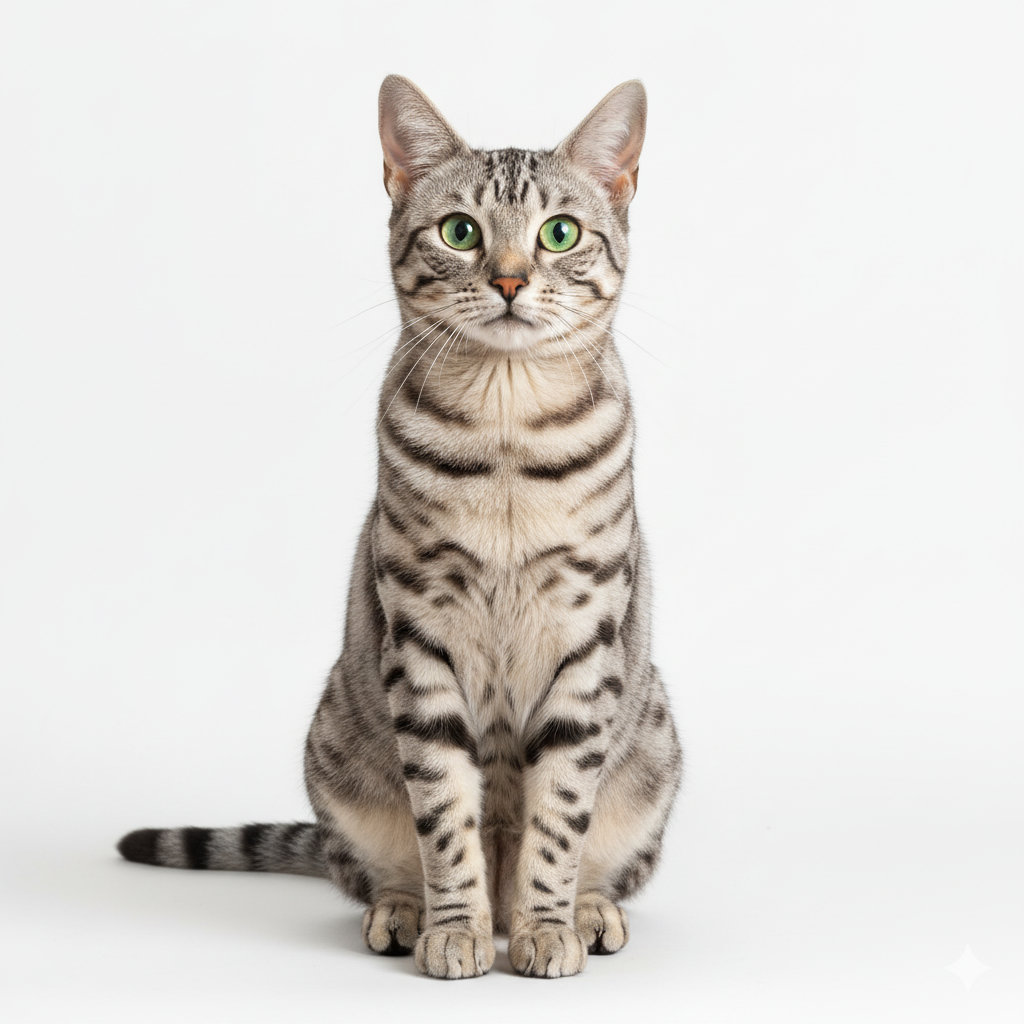 American Wirehair sitzend, frontal fotografiert