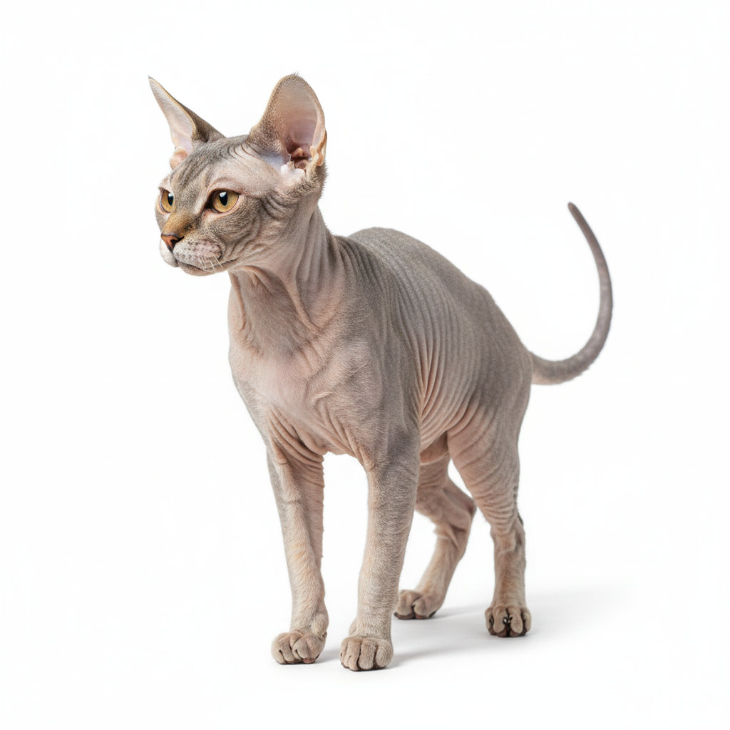 Don Sphynx im Stand, seitliches Profil, faltige Haut